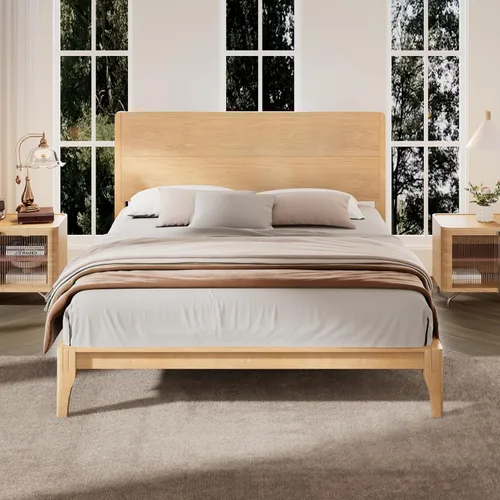 Vista 17 de Cama de plataforma tamaño Queen con cabecero y estribo, color marrón