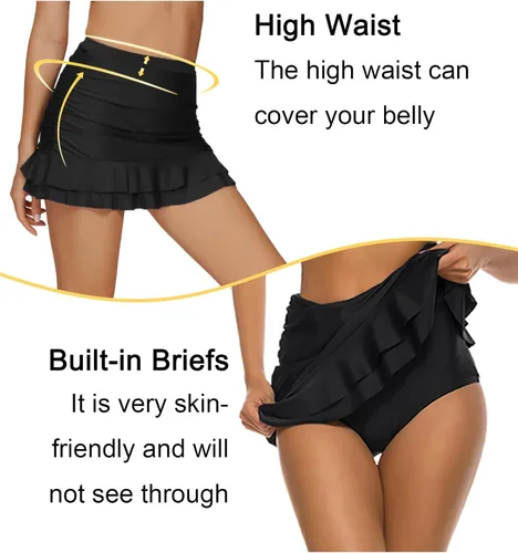 Vista 4 de Tournesol Faldas de natación para mujer, cintura alta, parte inferior de traje de baño con volantes, falda de traje de baño