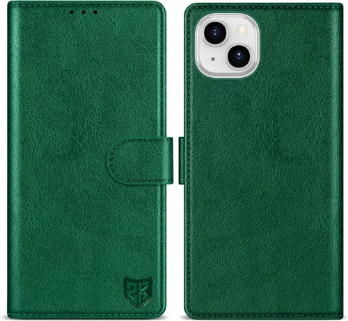 Vista 16 de ZZXX Funda tipo cartera para iPhone 14 Plus con bloqueo RFID, ranura para tarjetas, función atril, cierre magnético, funda protectora de cuero Negro