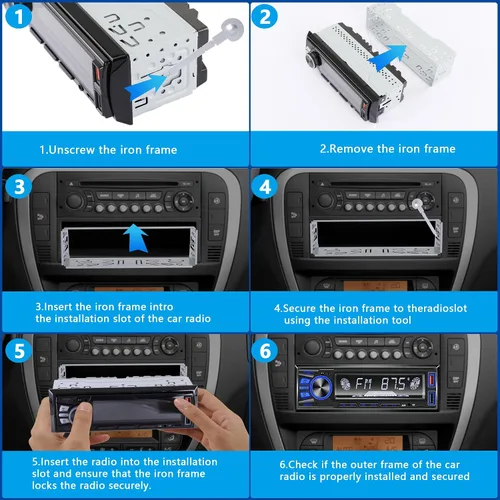 Vista 7 de Radio de coche Bluetooth Single DIN Audio estéreo para automóvil, audio para automóvil con manos libres y control de aplicación, compatible con FM