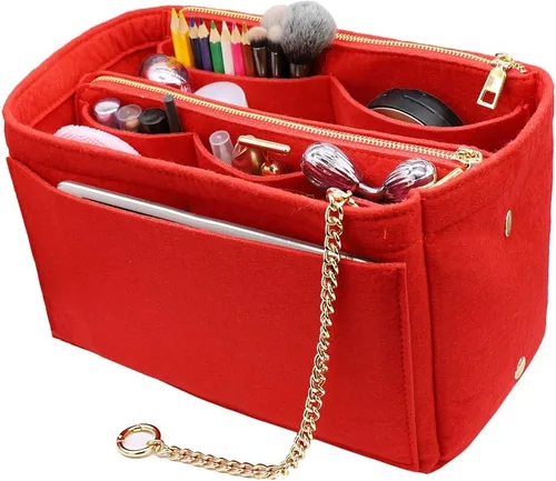 Vista 2 de Bolsa organizadora de fieltro 3 en 1 con soporte para botellas, A-ROJO, M