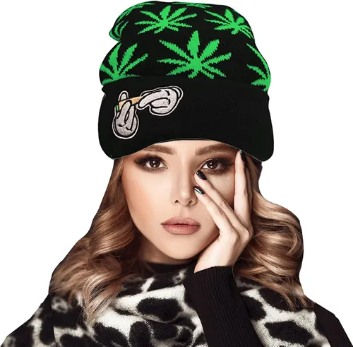 Vista 4 de UTOWO Gorro de acrílico de marihuana Weed - Gorro de punto para invierno, M