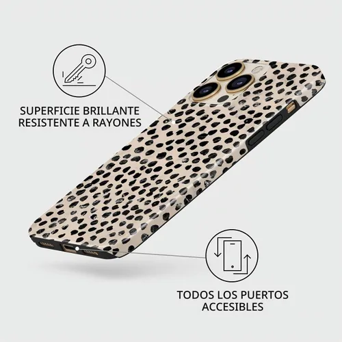 Vista 4 de BURGA - Funda p/teléfono compatible con iPhone 13 Pro, carcasa rígida híbrida de 2 capas + Funda protectora de silicona, almendras latte a lunares