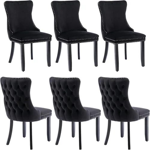 Vista 8 de mikibama Juego de 2 sillas de comedor tapizadas de terciopelo con respaldo de ala, sillas de comedor con patas de madera maciza con botón de cabeza