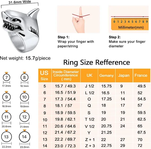 Vista 6 de U7 Anillo de pulgar para motociclista, tamaño 7-14, anillos de animales punk personalizados de acero inoxidable para hombres y mujeres, anillos