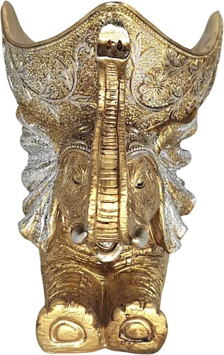 Vista 2 de Estatua de elefante con bandeja de almacenamiento, escultura de figura dorada, decoración del hogar de inspiración africana para sala de estar
