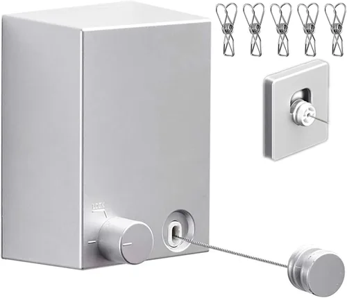 Vista 13 de Tendedero retráctil para exteriores e interiores, resistente de acero inoxidable ajustable con cuerda de secado de alambre con funda de ABS +