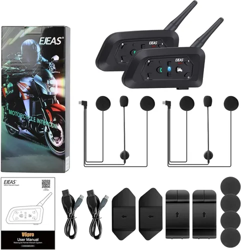 Vista 7 de MIMIRACLE V6 Pro - Auriculares Bluetooth para motocicleta, intercomunicador para casco de 6 ciclistas 800M Intercom Range, Dual Phone Pairing, CVC