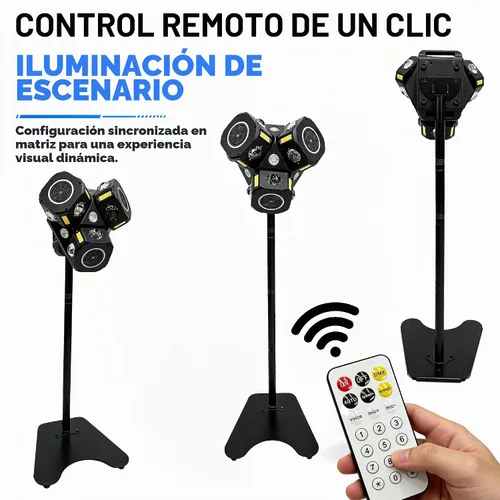 Vista 8 de Luz de escenario de cabeza móvil de 3 cabezales con soporte, luces LED de DJ con soporte de montaje, efecto estroboscópico RGBW DMX512 luces