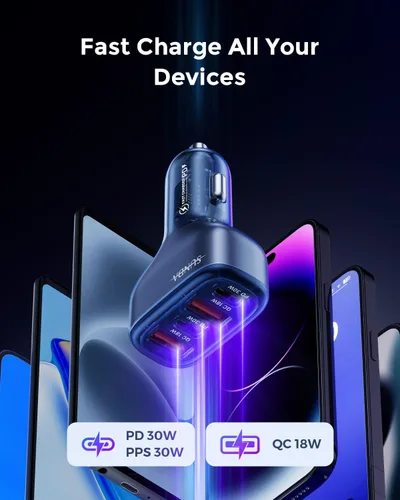 Vista 5 de SUNDA Cargador de Coche USB C Rápido de 60 W, Adaptador de Carga de Coche de 4 Puertos, Dual Tipo C PD30W/PPS30W Compatible con iPhone 17/16