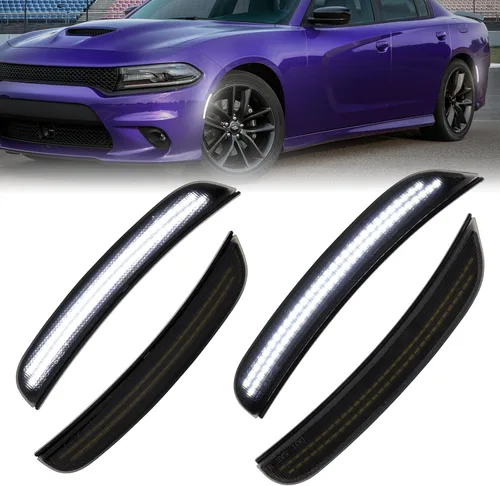 Vista 14 de Luces LED de marcador lateral rojo ámbar para Dodge Charger SRT Hellcat Scat Pack 2015 2016 2017 2018 2019 2020 2021 2022 2023 2024, kit de lente