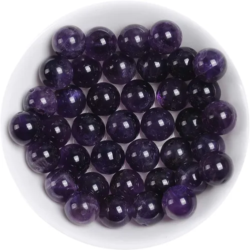Vista 4 de Cuentas de amatista natural de 0.394 pulgadas (0.394 in) redondas y lisas de cuarzo morado para hacer joyas, regalos para familiares y amigos