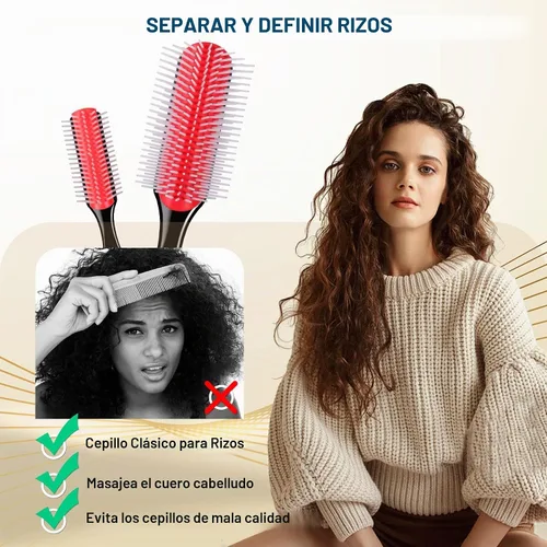 Vista 3 de 2 cepillos de pelo para mujeres y hombres, cabello rizado, húmedo o seco, 9 filas y 5 filas, cepillos clásicos para cabello grueso natural