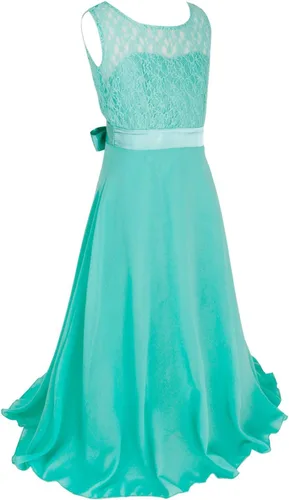 Vista 3 de FEESHOW Vestido largo de gasa con flores de encaje para niñas grandes, para dama de honor, boda, fiesta, maxi vestido