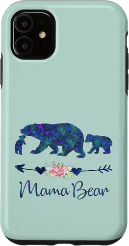Vista 8 de Teal Blue Purple Floral Mama Bear and Two Cubs Green Mint Case for iPhone 16