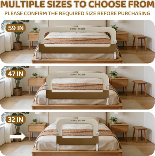 Vista 4 de Riel de cama para niños pequeños, rieles de cama de 31 pulgadas Beige con caqui
