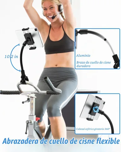 Vista 3 de Charchendo Soporte para tableta de cinta de correr de cuello de cisne, ajuste universal para bicicleta elíptica/bicicleta de giro/bicicleta
