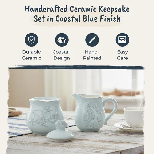 Vista 4 de Blue Sky Ceramics Sky Ceramic Laguna Coastal Sugar and Creamer Set Azul, Multi (20463)