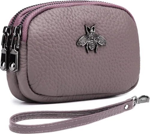Vista 20 de Monedero de cuero para mujer, billetera pequeña para mujer, bolsa de cambio A-Negro