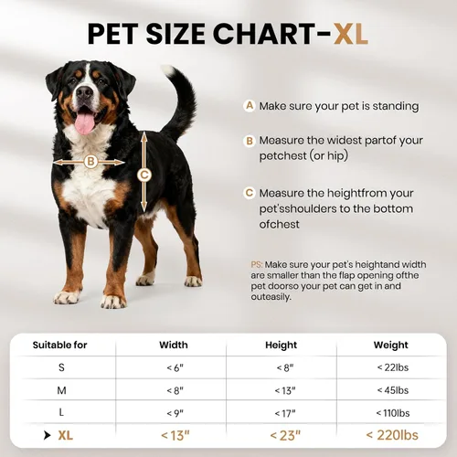 Vista 5 de Puerta XL para Perro de Aluminio para Puerta Exterior, Puerta Extra Grande para Perro, Puerta Resistente para Mascotas, Dobles Solapas Magnéticas