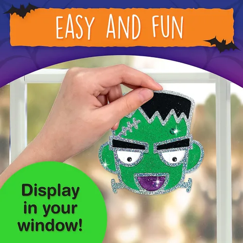 Vista 5 de Creativity for Kids Kit de arte para ventana de Halloween Crea 7 atrapasoles espeluznantes con pintura, diamantes de imitación y ojos ondulantes