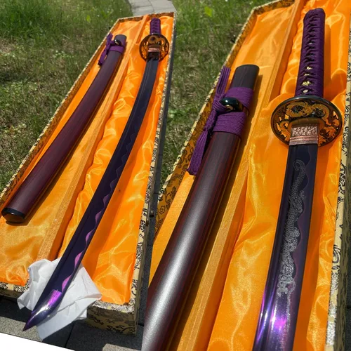 Vista 3 de Espada samurái japonesa auténtica hecha a mano de acero de alto carbono 1095 de acero de alto carbono, espada samurái japonesa de espiga completa