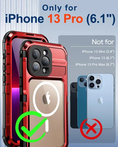Vista 3 de WIFORT Funda impermeable para iPhone 13 Pro, cuerpo completo de metal 360 [IP68 a prueba de agua] [protector de pantalla integrado]