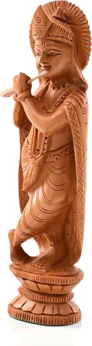 Vista 5 de Estatua india de madera, ídolo, murti, para decoración de escritorio del templo del hogar, Pooja, regalo (Krishna, 6 pulgadas)