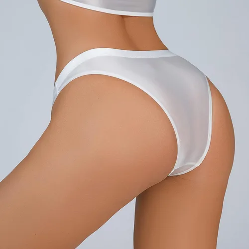 Vista 2 de Tangas de algodón para mujer, sedosas, brillantes, de cintura baja, transparentes, ropa interior sexy (blanco, L)