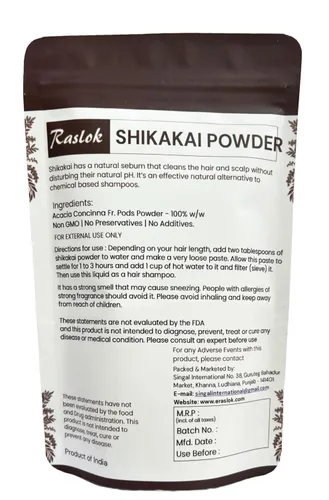 Vista 3 de Raslok Shikakai Powder Limpiador y acondicionador natural para el cabello, 100% puro Acacia concinna Fruit Pods Powder (3.52 oz)