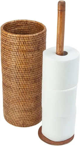 Vista 4 de KOUBOO Soporte de papel higiénico de ratán de 3 rollos, almacenamiento Marrón miel