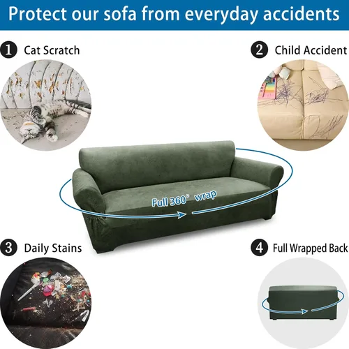 Vista 56 de Fundas para Sillón de 2 Piezas con Cojín en T, Fundas de Aspecto de Cuero para Sofá, Fundas para Sillas, Protector de Muebles Elástico, Funda