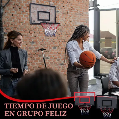 Vista 6 de Sosation 2 piezas Mini aro de baloncesto con 4 balones de baloncesto, gancho adhesivo, bomba, aro de baloncesto para interiores sin perforación