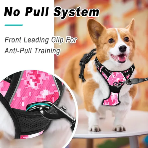 Vista 4 de Barkbay Arnés antitirones grande para perro, con paso, reflectante con clip frontal y mango de fácil control para entrenamiento, caminar, correr