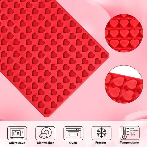 Vista 6 de Webake Mini molde de corazón, 150 cavidades, molde de silicona para gomitas, dulces, chocolate, bandeja para hornear para golosinas caseras, Día