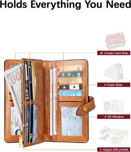 Vista 3 de BOSTANTEN - Cartera de piel auténtica para mujer con bolsillo con cremallera