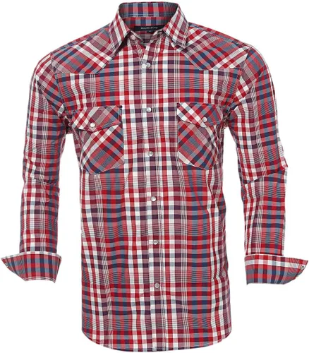Vista 26 de Men's Western Cowboy Shirts-Long Sleeve Snap Button Plaid Shirt, Regular Fit Cotton Casual Shirt