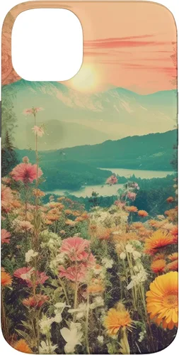 Vista 15 de iPhone 16 Boho Mountain Moon Phases Floral Aesthetic Chic Retro Sunset Case