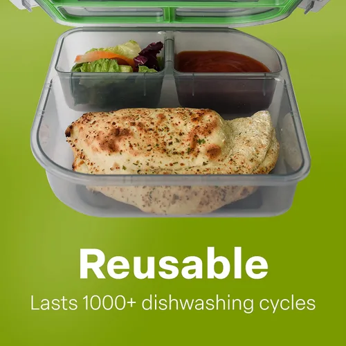 Vista 6 de MyGo Container - Contenedor pequeño de 3 compartimentos para llevar, 8" x 8" x 2-1/2", reutilizable, apto para microondas, certificado NSF