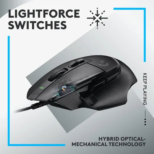 Vista 2 de Logitech G Mouse para juegos con cable 502 X LIGHTFORCE - Interruptores primarios óptico-mecánicos híbridos, sensor de juego HERO 25K, compatible