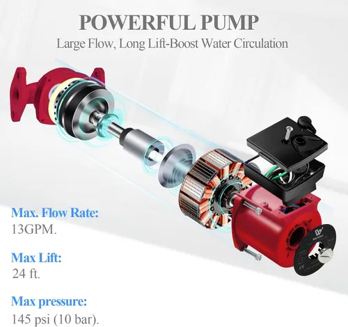 Vista 4 de WiseWater - Bomba de circulación de 110 V, bomba de recirculación de agua caliente de 130 W, 13 GPM, bomba de circulación conmutable de 3