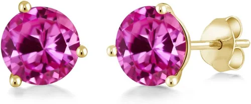 Vista 70 de Gem Stone King Aretes de oro de 14 quilates, 0.236 in, piedra natal redonda, Martini, 3 puntas, aretes de oro para mujer