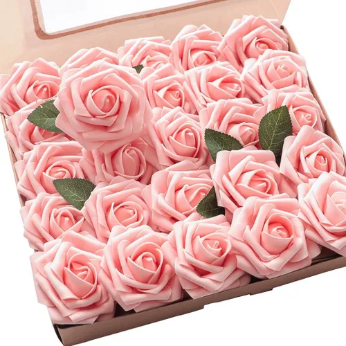 Vista 63 de Floroom Flores artificiales, 25 piezas de rosas falsas de espuma dorada antigua de aspecto real con tallos para ramos de boda DIY, centros de mesa