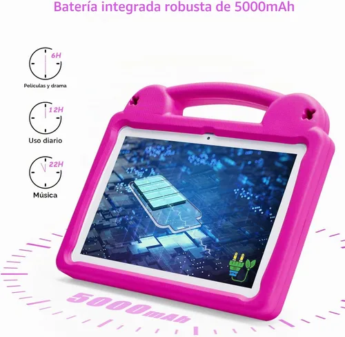 Vista 4 de Tableta para niños de 10 pulgadas, Android 15 para niños, WiFi 6, Octa-Core, 8 GB de RAM 64 GB ROM, 5000 mAh, GMS, tabletas Android con control Rosa