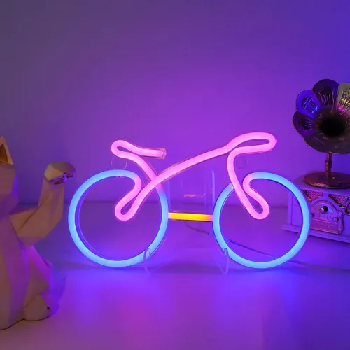 Vista 9 de ENUOLI Letreros de neón para bicicleta para decoración de pared, luces de neón de bicicleta para dormitorio, luz LED para bicicleta con USB