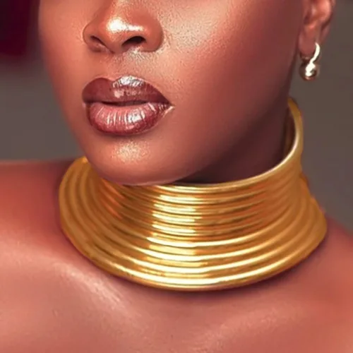 Vista 3 de Fstrend Gargantilla nacional africana de cuero dorado grueso punk collar gótico para mujer