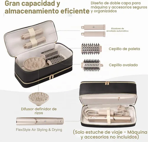 Vista 2 de BAGCRAZY Estuche de transporte de viaje para secador de pelo Dyson Shark Flexstyle Revlon Airwrap, estuche de viaje Dyson Airwrap de doble capa Negro