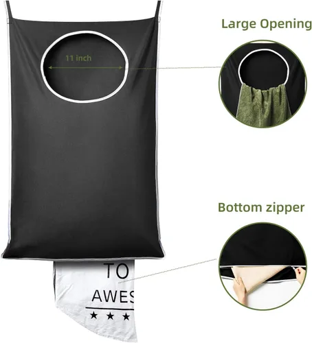 Vista 4 de KEEPJOY Cesta de lavandería XL negra para colgar en la puerta, 36.5 x 22.5 pulgadas, bolsa colgante de gran capacidad con apertura grande y ganchos
