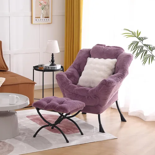 Vista 24 de Silla Lazy con otomana, cómoda silla de lectura para dormitorio Melocotón Beige-1
