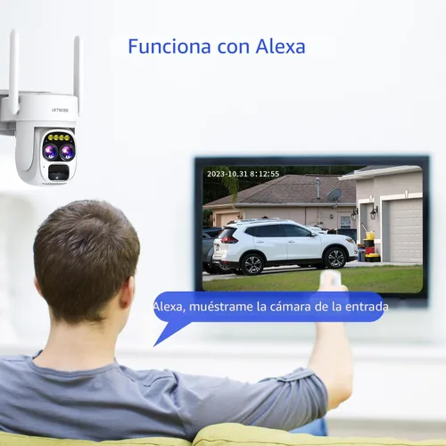 Vista 5 de Cámaras de seguridad LETSCEE inalámbricas para exteriores para seguridad del hogar, cámaras Alexa con energía solar, cámara de vista 360 al aire 1